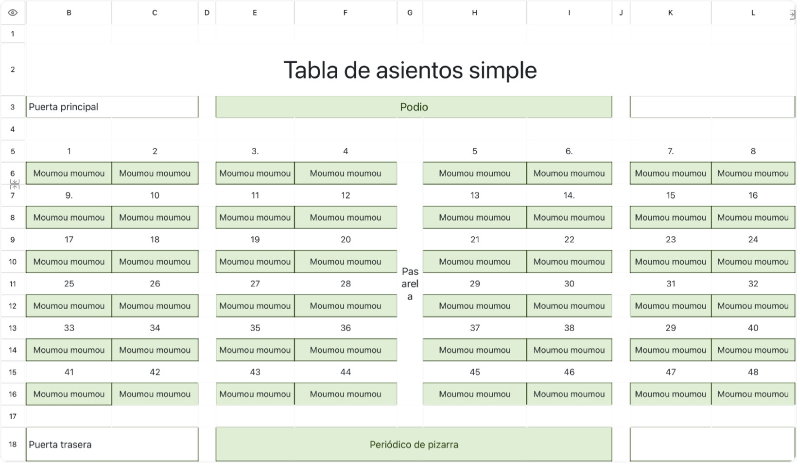 Tabla de asientos simple